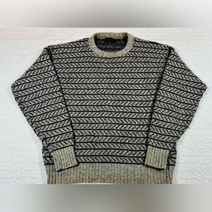 Vintage Eddie Bauer Sweater Men's XL Gray Navy Birds Eye Wool Pullover USA Made